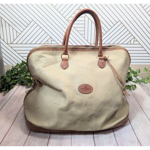Tangaroa Venezia Terrida Large Weekender Travel Bag Beige Brown Italian Leather - Picture 1 of 10